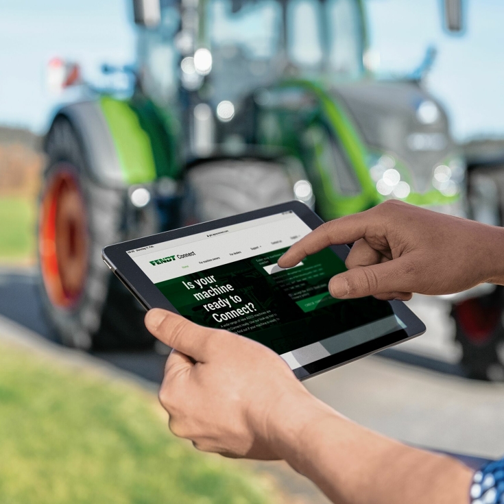 Veduta dettagliata del tablet con l'applicazione Fendt Connect