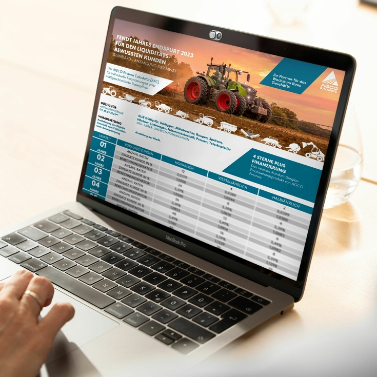 laptop di un rivenditore Fendt con possibilità di finanziamento tramite AGCO Finance
