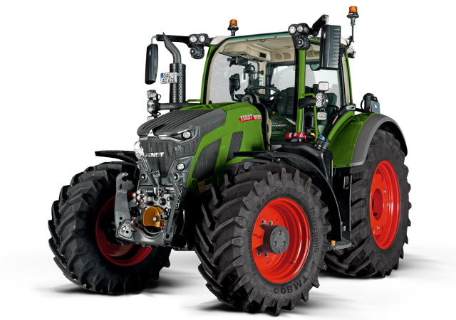 Žaliojo „Fendt 600 Vario“ traktoriaus raudonais ratlankiais CGI