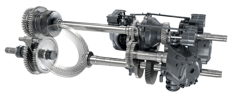 Technical CGI view of the rear PTO and the Vario transmission in detail CGI view of the rear PTO with technical details of the Fendt Vario transmission
