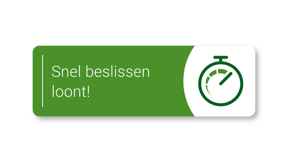Fendt Early Bird Groene banner met een stopwatchsymbool en de tekst 'Het loont om sneller te zijn!