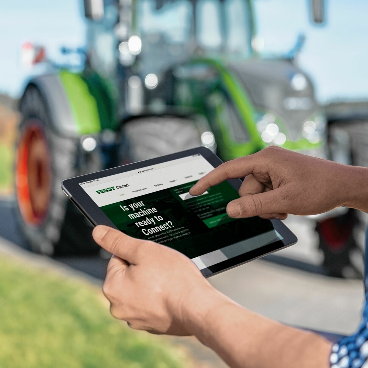Close-up tabletweergave met de applicatie Fendt Connect