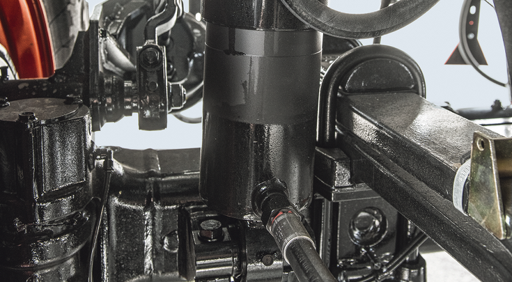 Fendt Tigo hydropneumatische vering Detailopname