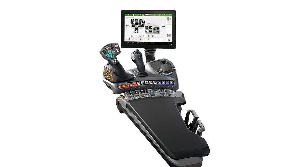 Aanzicht van een Fendt-armleuning in de uitvoeringsvariant Profi+ Setting 2