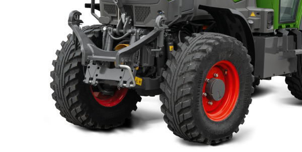 Perfekte dekk for Fendt e100 V Vario Detaljvisning av standarddekkene som er utviklet spesielt for e100 V Vario, Trelleborg TM1 Eco Power, med ekstremt lav rullemotstand