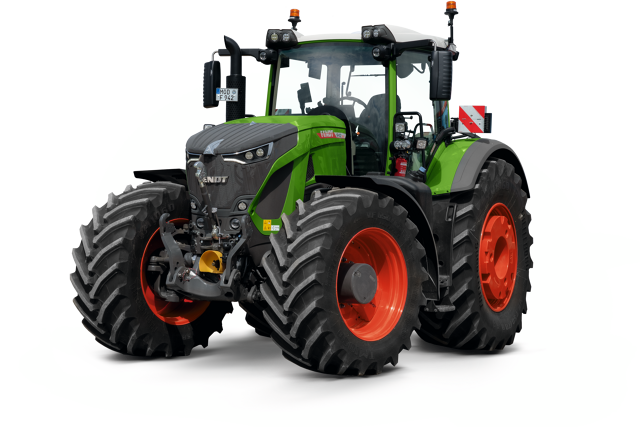 Wyizolowana grafika zielonego ciągnika Fendt 900 Vario z czerwonymi obręczami kół