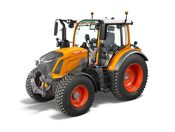 Ciągnik 300 Vario w pomarańczowym kolorze służb komunalnych Wyizolowana grafika ciągnika Fendt 300 w pomarańczowym kolorze służb komunalnych