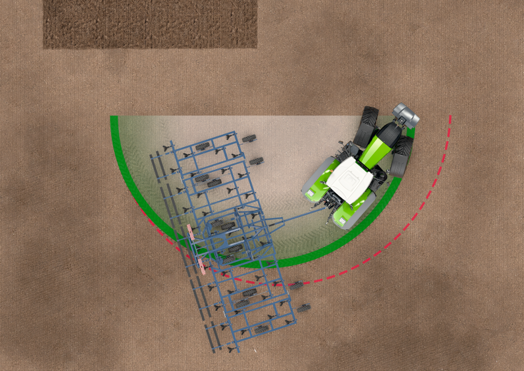 Fendt 900 Vario i fågelperspektiv med en udde.