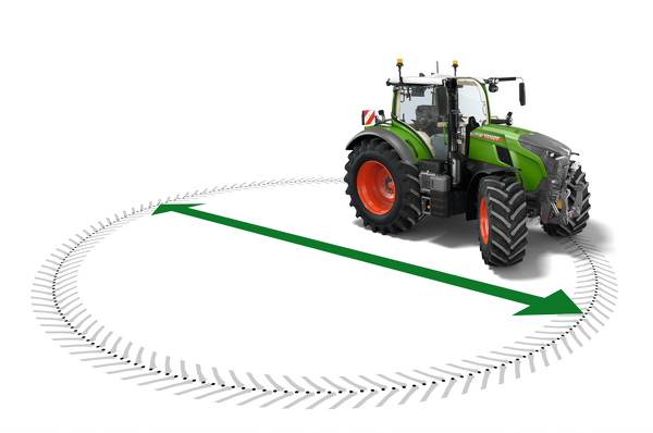 Illustration av en spårcirkel för traktorn Fendt 700 Vario Gen7.