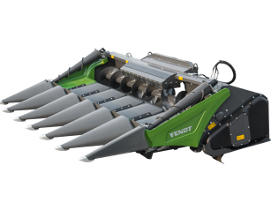 Fendt CornFlow™ majsskärbord med åtta rader i hopfällt transportläge. Kompakta mått säkerställer god sikt framåt och säker vägtransport.