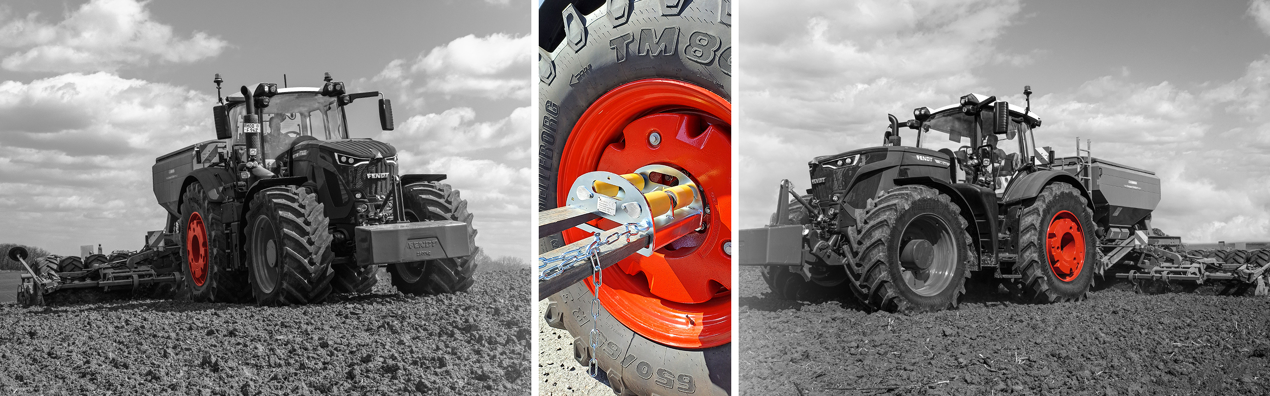 Close-up Fendt wheel with wheel weight