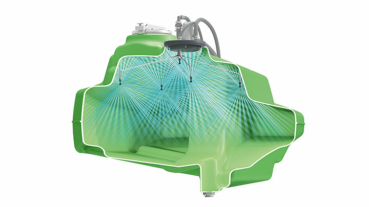 CGI cross-sectional view of the tank cleaning on the Fendt Rogator 600 Gen2