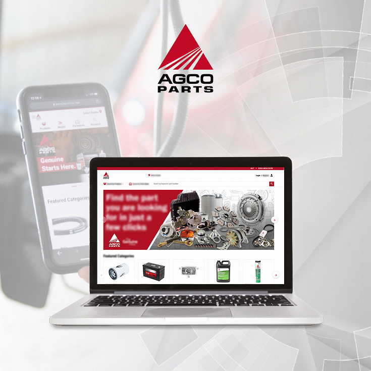 A laptop on which the AGCO Parts Shop is open.