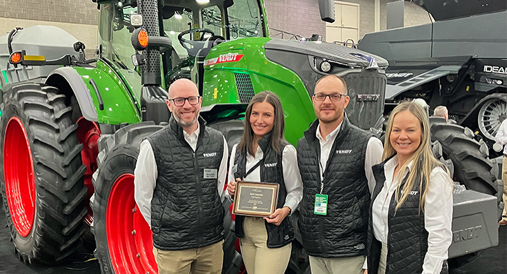 (From left to right) Benjamin Matthies (Director of Marketing Fendt North America (NA)), Cornelia Riederer (Marketing Product Specialist Fendt NA), Brandom Montgomery (Strategic Marketing Manager Fendt NA) and Elisa Townsend (Senior Marketing Manager Fend (From left to right) Benjamin Matthies (Director of Marketing Fendt North America (NA)), Cornelia Riederer (Marketing Product Specialist Fendt NA), Brandom Montgomery (Strategic Marketing Manager Fendt NA) and Elisa Townsend (Senior Marketing Manager Fend