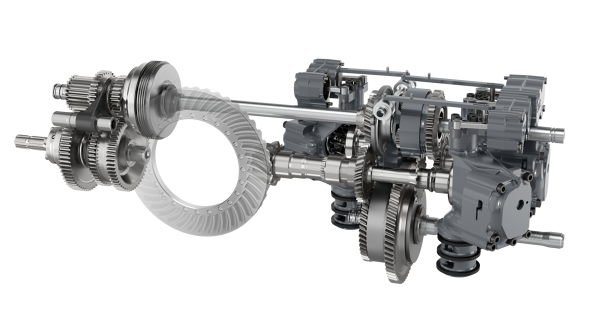 CGI of the four-speed rear PTO on a white background.