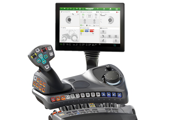 Cropped CGI of the terminal and armrest from Fendt.