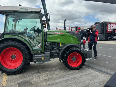 Fendt 314 Tractor being filmed at NHRA Race Track
