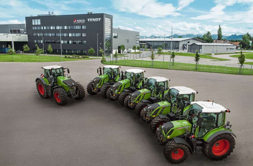 Six large tractors on the grounds in Marktoberdorf