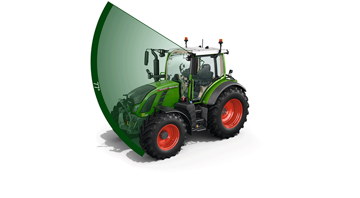 A view of the VisioPlus cab of the Fendt 500 Vario.