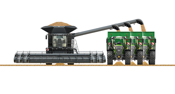 Fendt IDEAL CGI with three discharge pipes to represent the three transfer ranges
