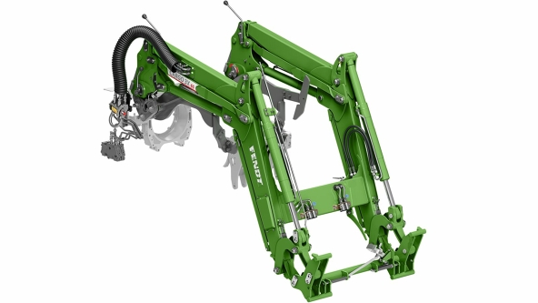 Cropped photo of a green Fendt Cargo 3X65 front loader