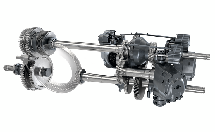 Technical CGI view of the rear PTO and the Vario transmission in detail CGI view of the rear PTO with technical details of the Fendt Vario transmission