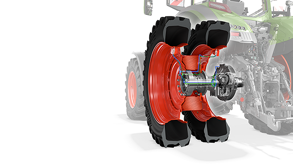 Schematic interior view into the fully integrated tyre pressure regulation system Fendt VarioGrip
