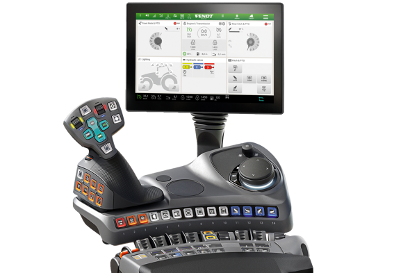 Cropped CGI of the terminal and armrest from Fendt.