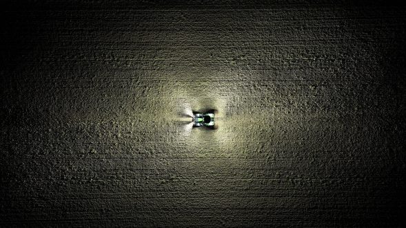 A bird's eye view at night with UltraVision 360 degree illumination of a Fendt 800 Vario tractor