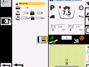 Display of a machine control system with focus on agitation control.