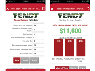 Two screenshots of a mobile app for calculating product losses due to manual priming.
