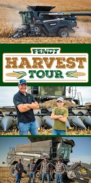 Farmer and his son in front of the Fendt IDEAL Combine