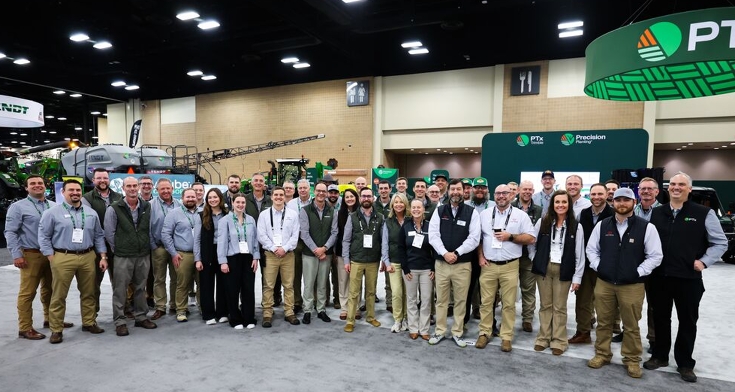 Fendt, Massey Ferguson and PTx teams together in front of PTx booth