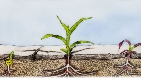 drawing of small lant emerging from the ground