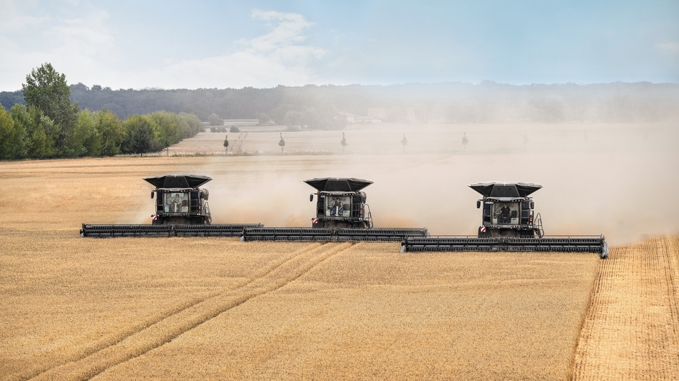 Combine harvester in action