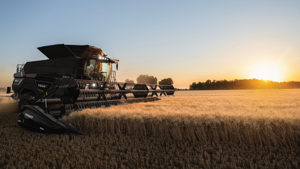 Combine harvester in action