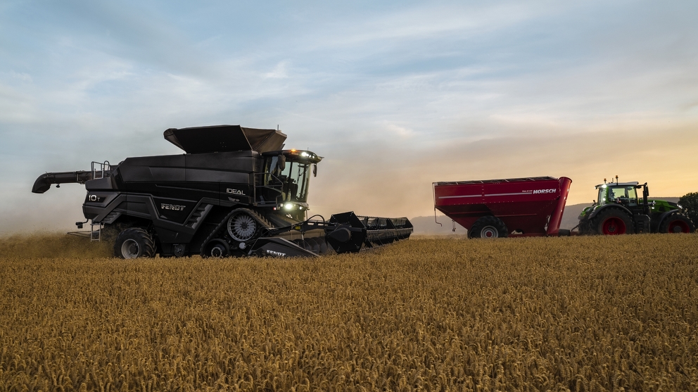 Combine harvester in action