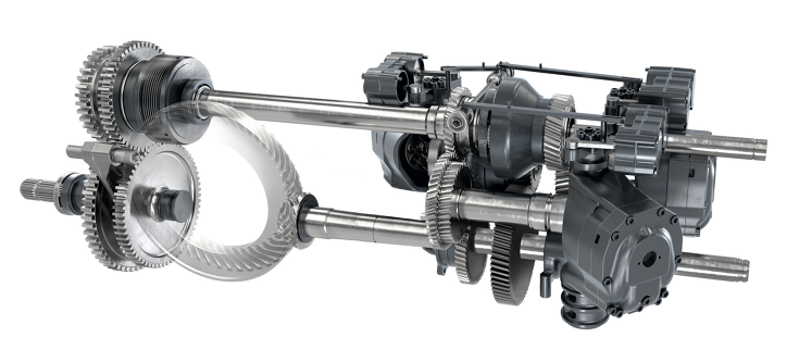 Technical CGI view of the rear PTO and the Vario transmission in detail CGI view of the rear PTO with technical details of the Fendt Vario transmission